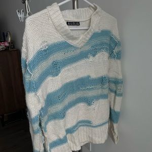 Acne Studios Distressed Striped Sweater - White/Blue